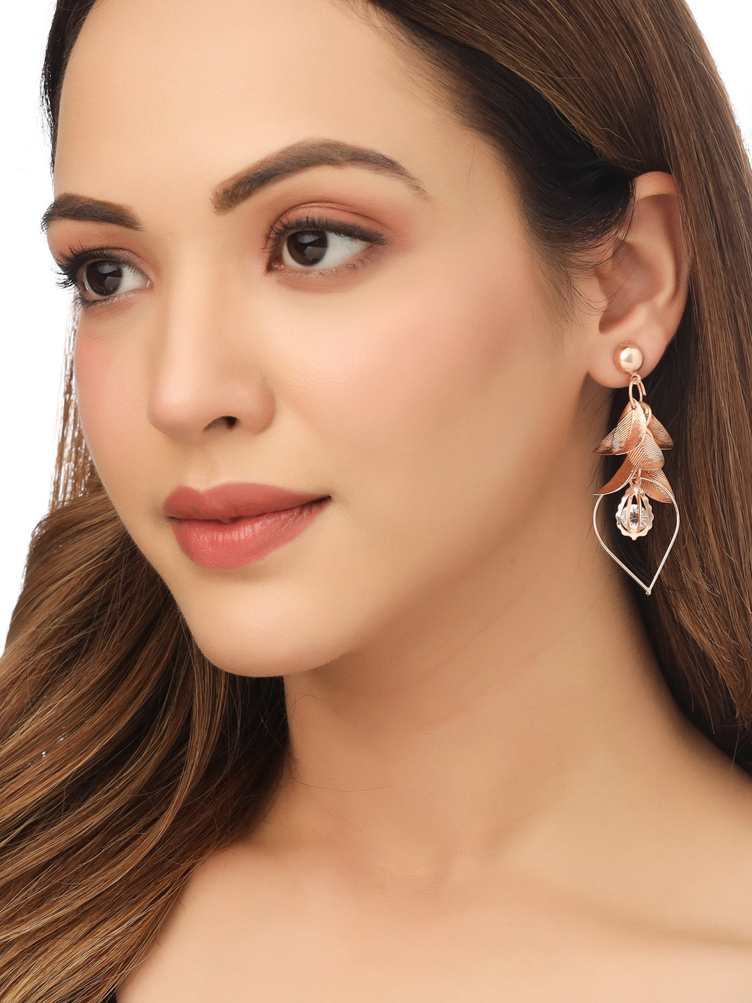 Women's Rose Gold Leaf shaped Drop Earrings - NVR