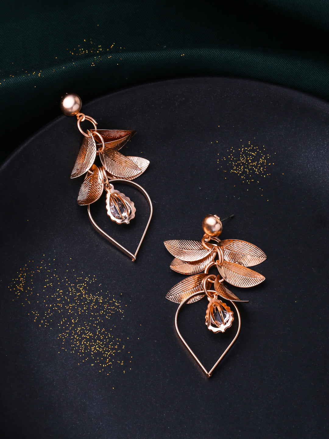 Women's Rose Gold Leaf shaped Drop Earrings
