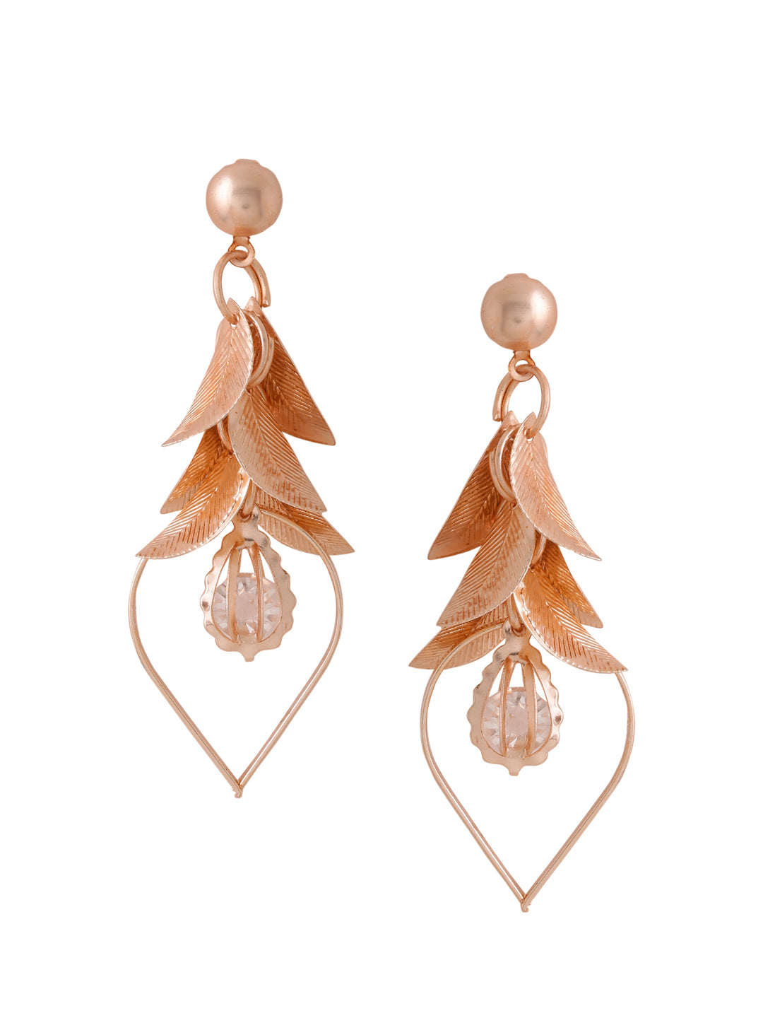 Women's Rose Gold Leaf shaped Drop Earrings - NVR
