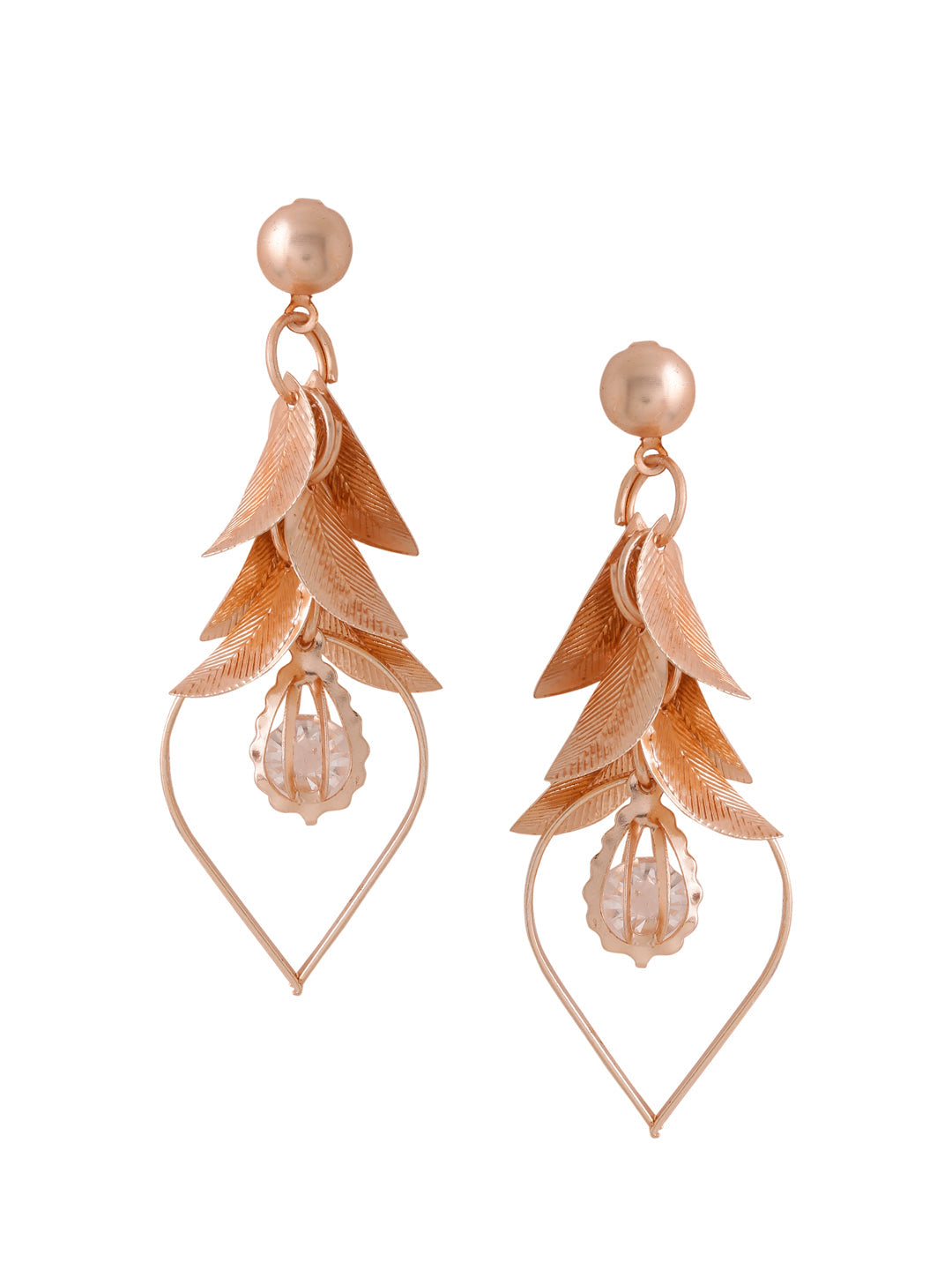 Women's Rose Gold Leaf shaped Drop Earrings