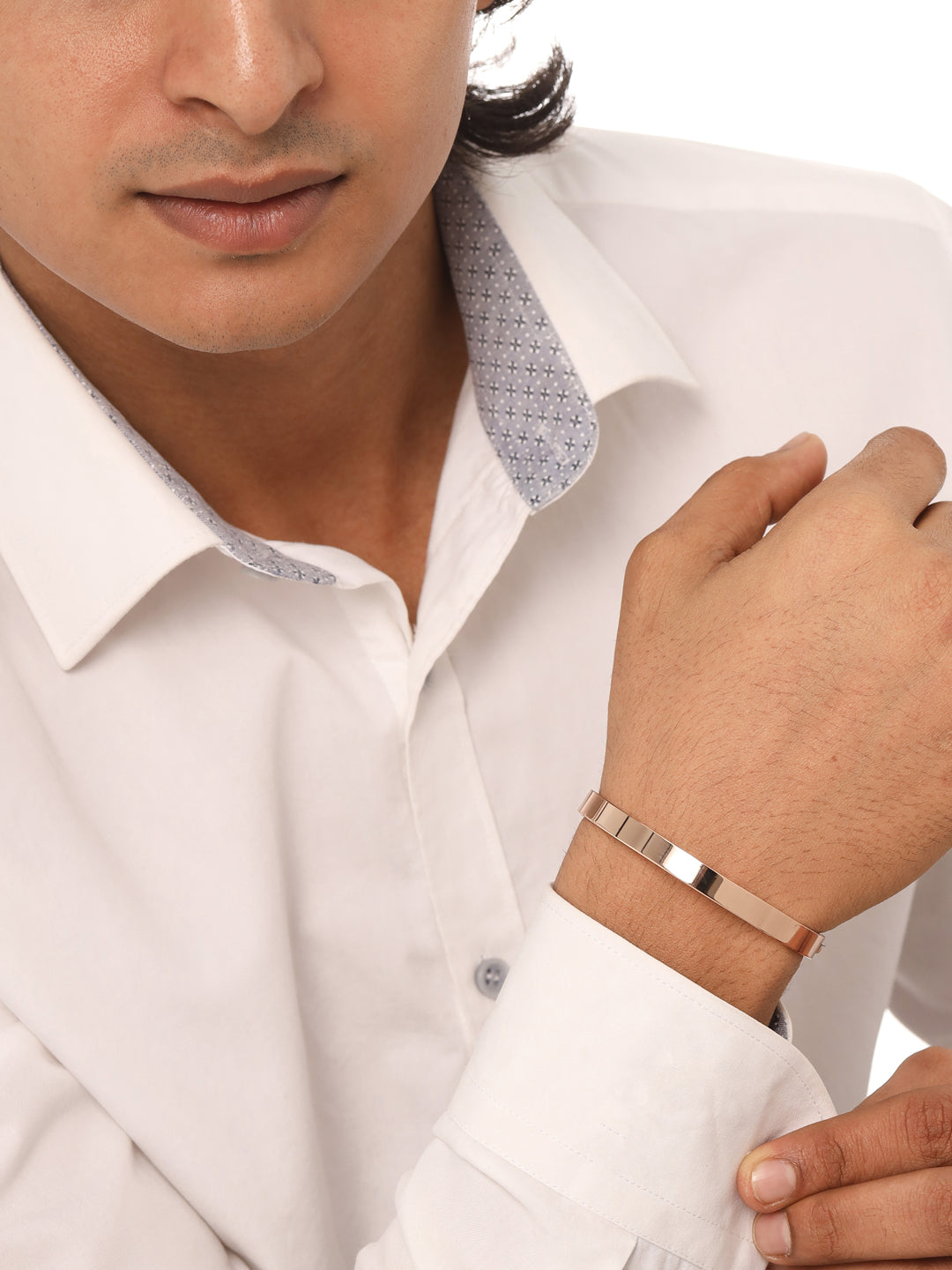 Men's Rose Gold Metal Interlock Kada Bracelet