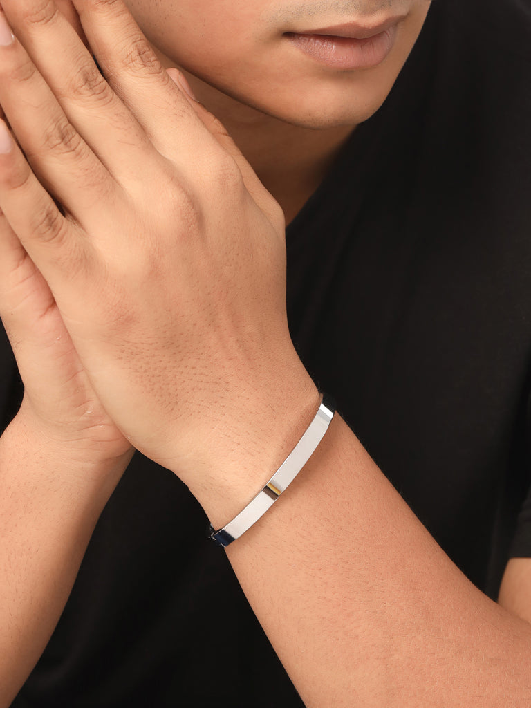 Men's Silver Metal Interlock Kada Bracelet