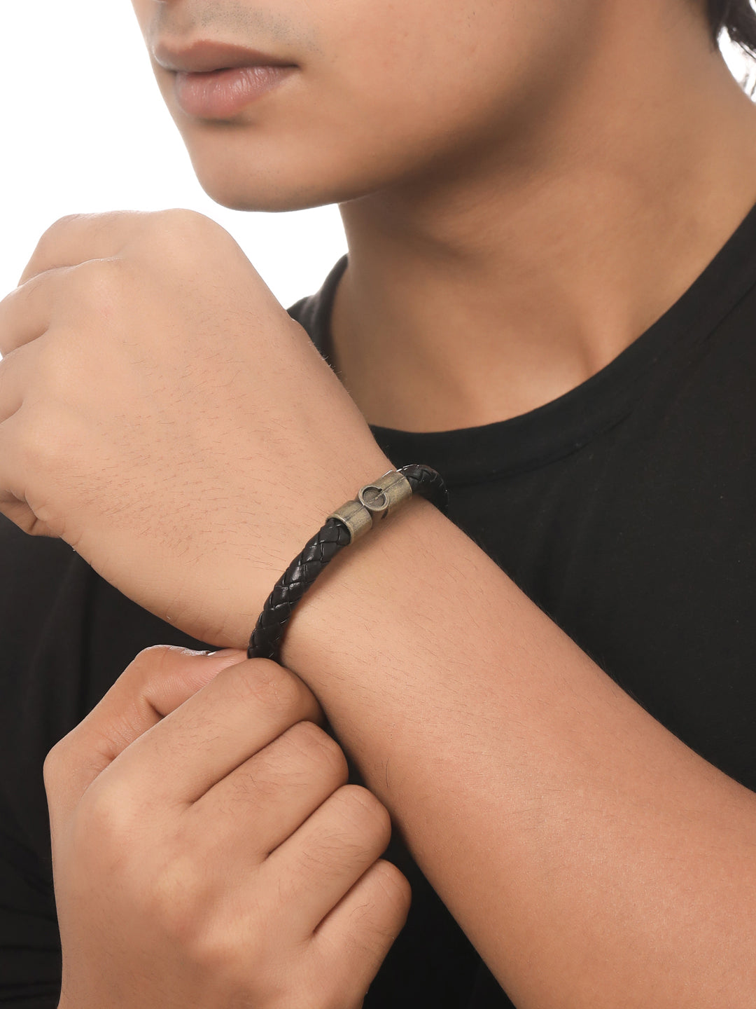 Men's Black leather bracelet