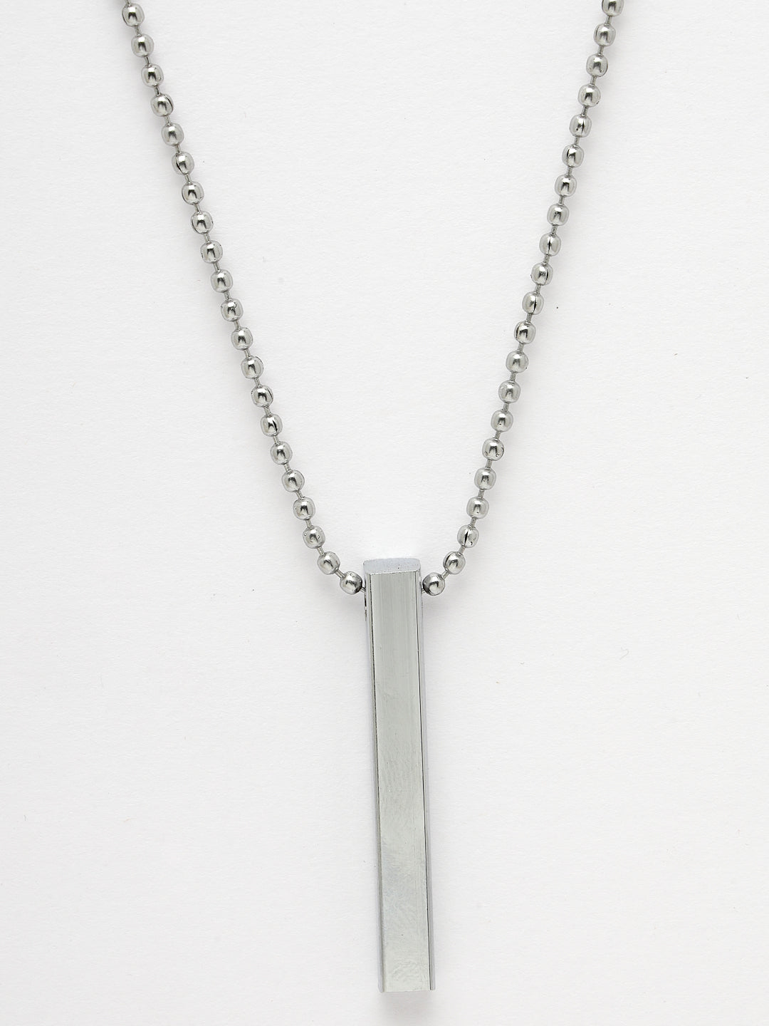 Men's Silver Rhodium Plated Bar Pendant & Chain - NVR