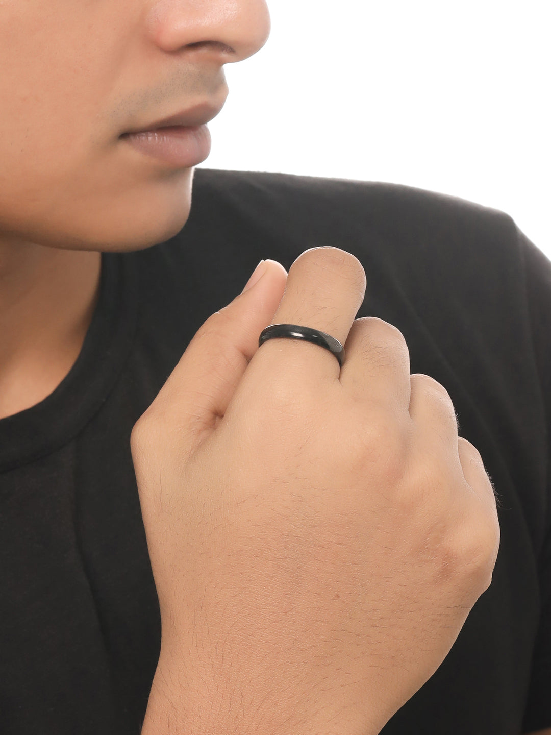 Men's Black Stainless Steel Finger Ring - NVR