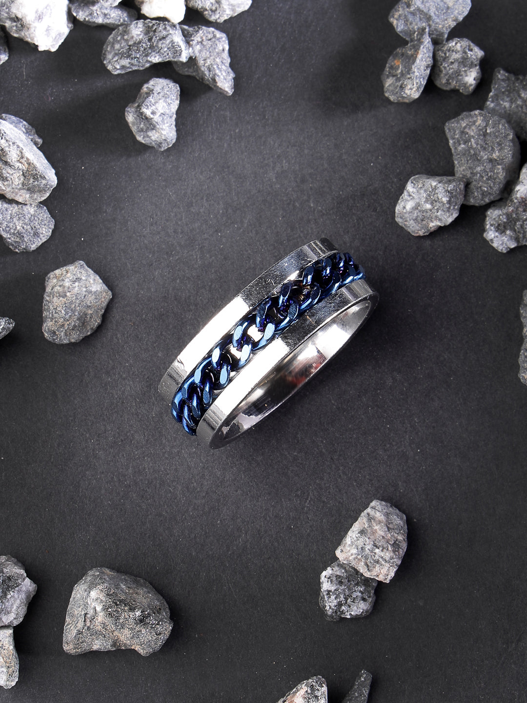 Men's Rhodium Plated Stainless Steel Finger Ring - NVR