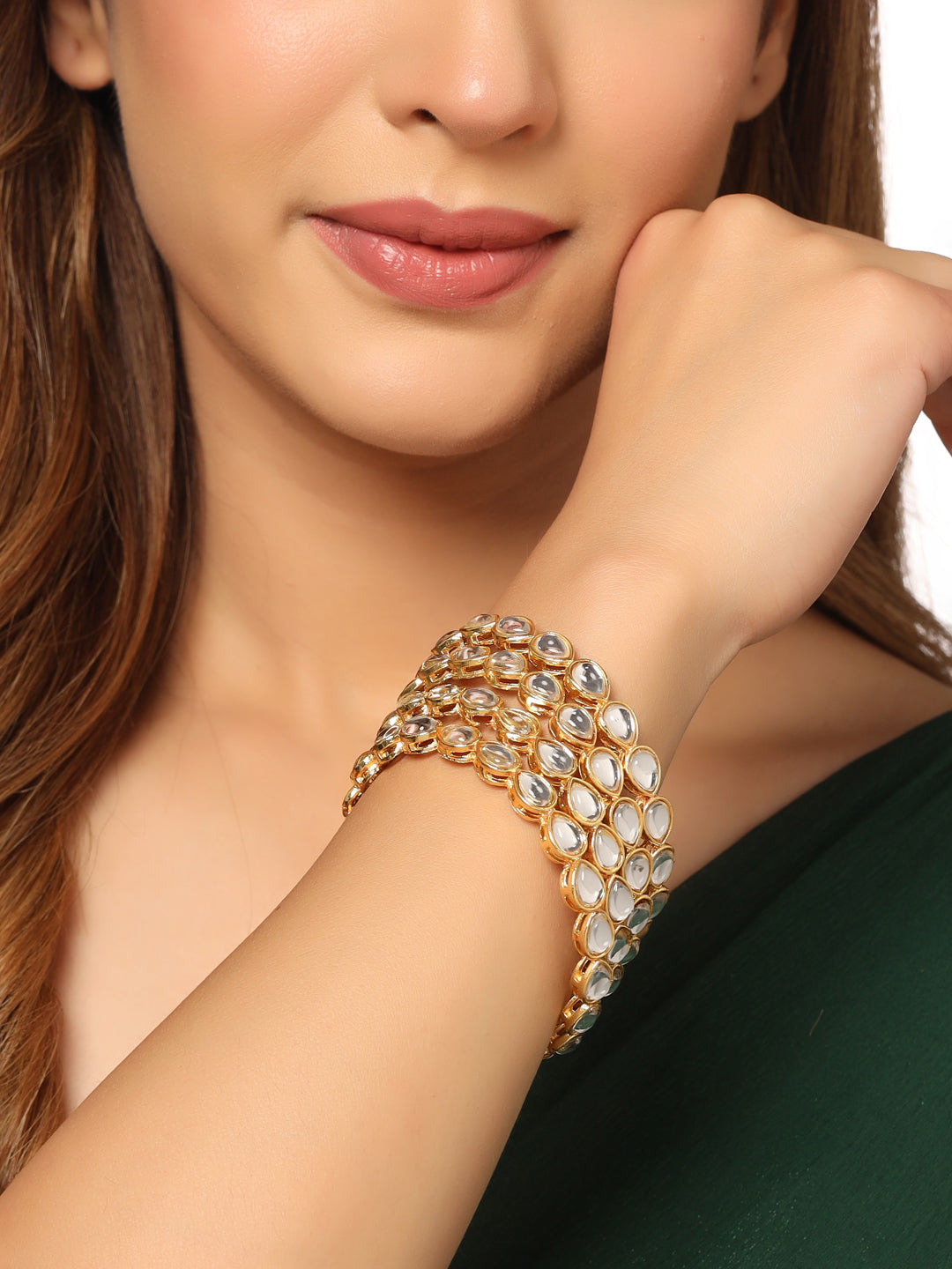 Women's Set Of 2 Gold-Plated Kundan Studded Traditional Bangles