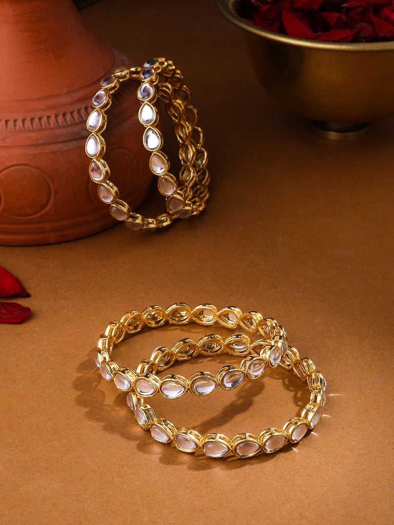 Women's Set Of 4 Gold-Plated Kundan Studded Traditional Bangles
