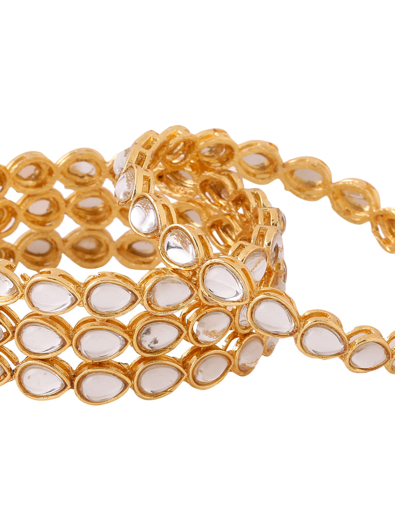Women's Set Of 4 Gold-Plated Kundan Studded Traditional Bangles