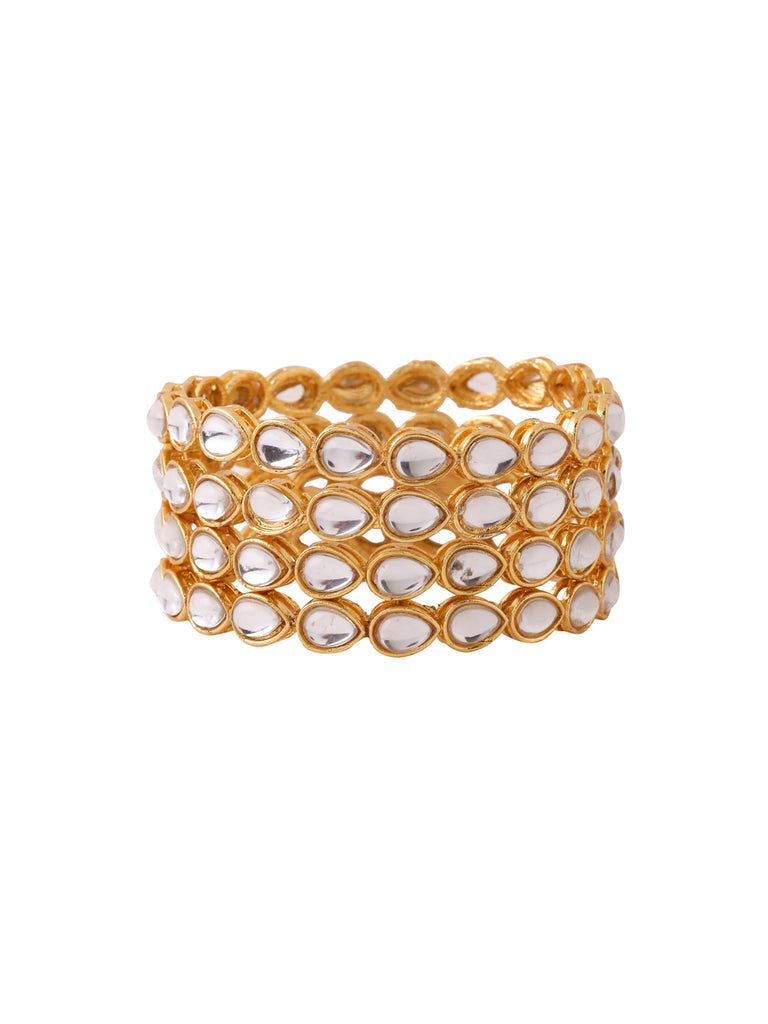 Women's Set Of 4 Gold-Plated Kundan Studded Traditional Bangles
