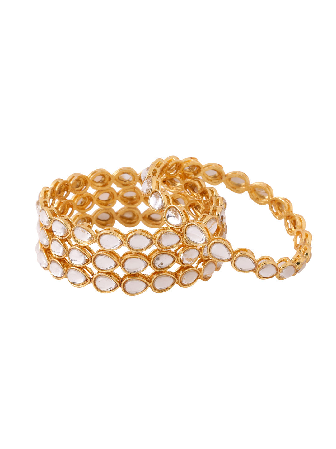 Women's Set Of 4 Gold-Plated Kundan Studded Traditional Bangles