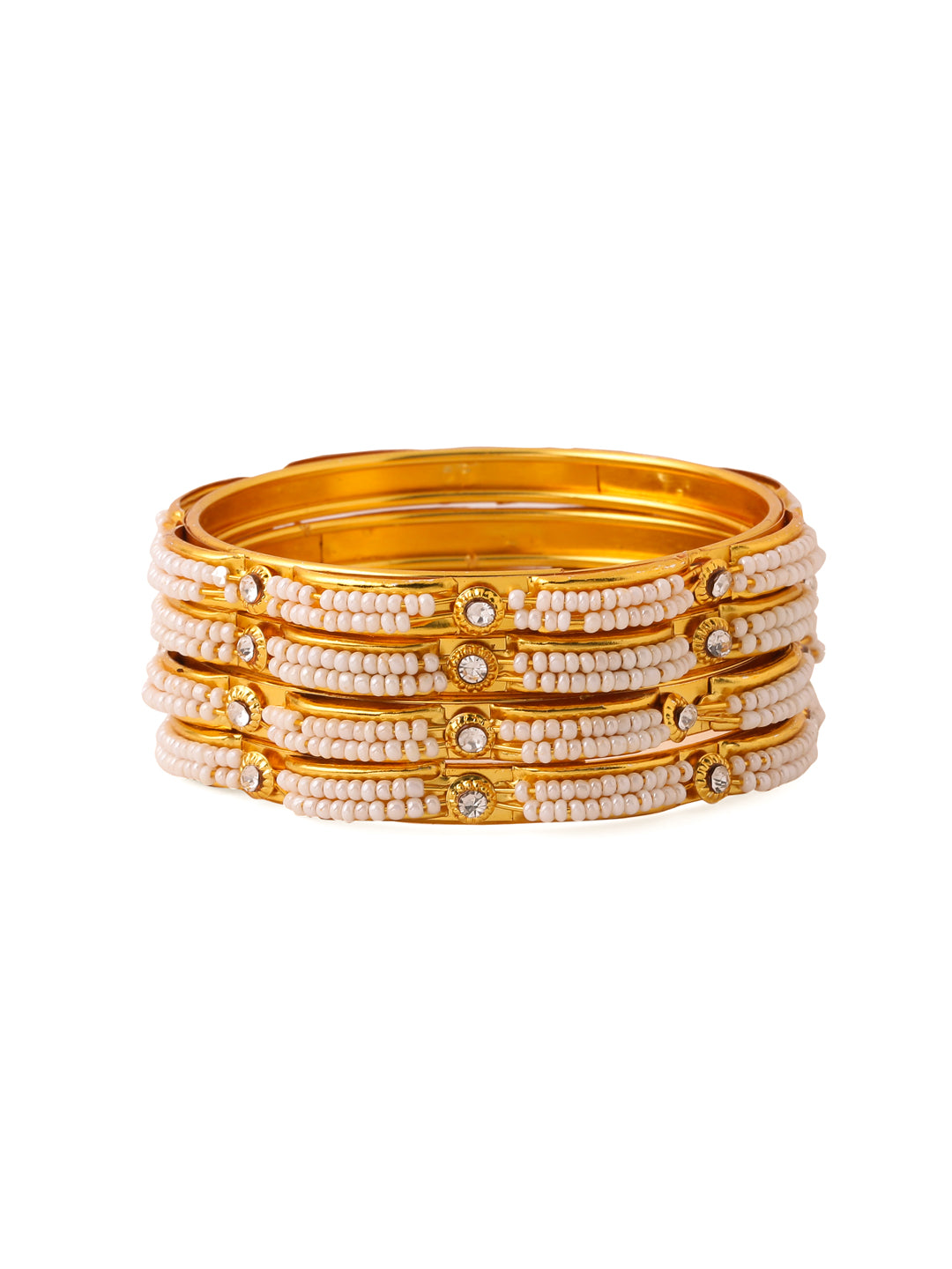 Women's Set Of 4 Gold-Plated Traditional Pearls Beaded Bangles