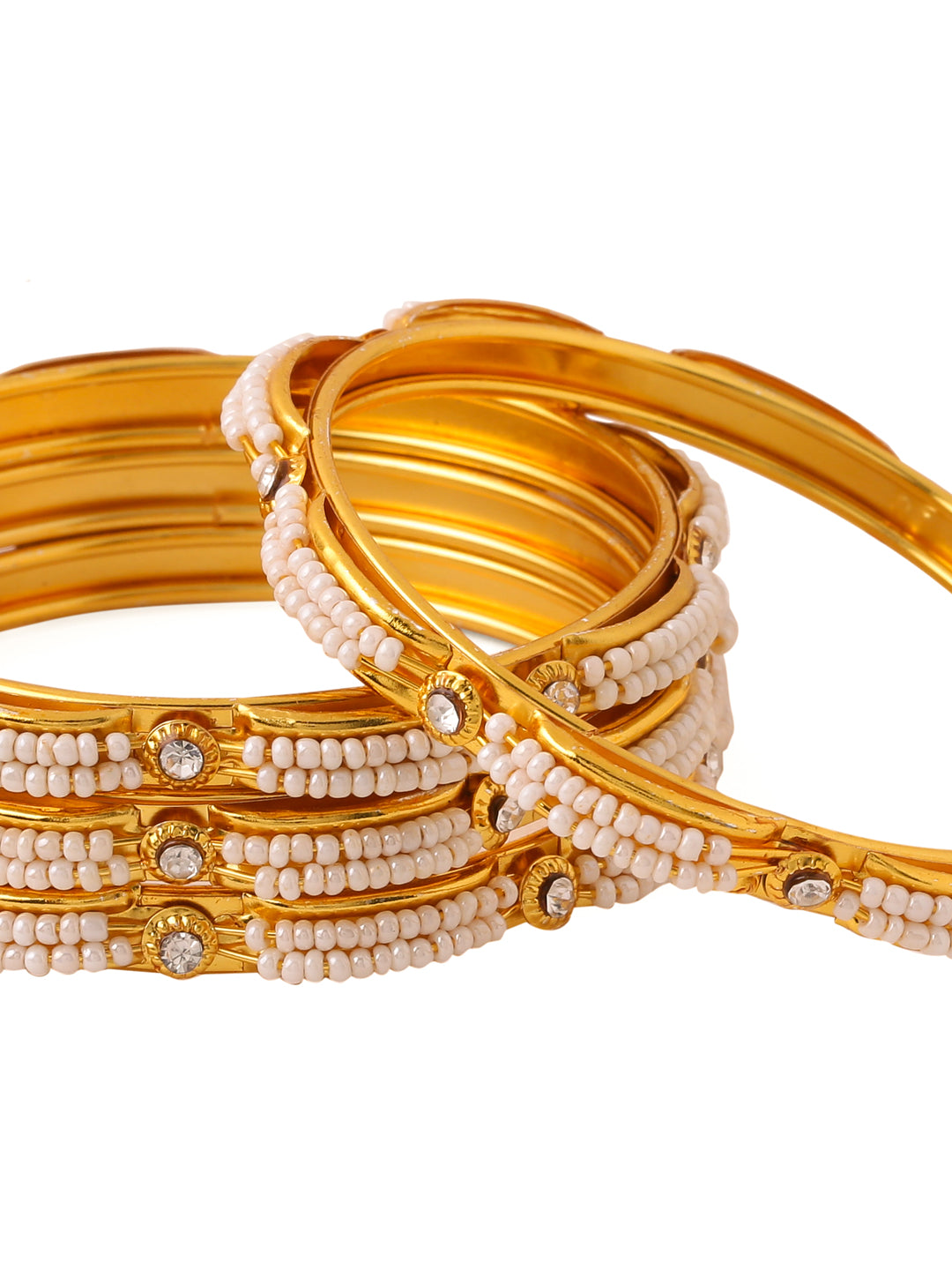 Women's Set Of 4 Gold-Plated Traditional Pearls Beaded Bangles