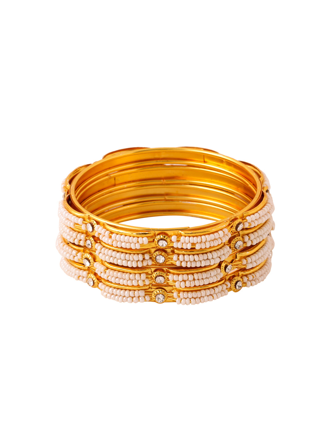 Women's Set Of 4 Gold-Plated Traditional Pearls Beaded Bangles