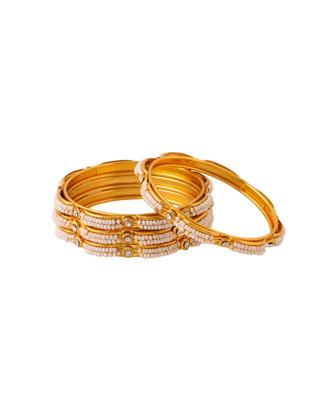 Women's Set Of 4 Gold-Plated Traditional Pearls Beaded Bangles