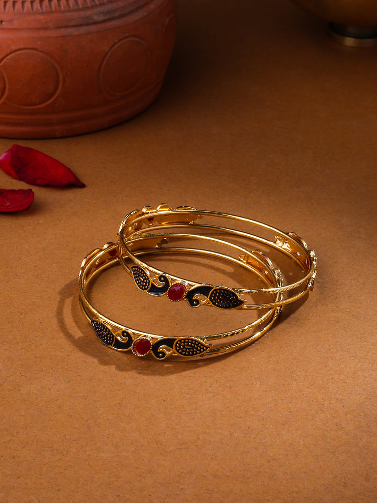 Women's Set Of 2 Gold-Plated Traditional Daily use Peacock Design Bangles