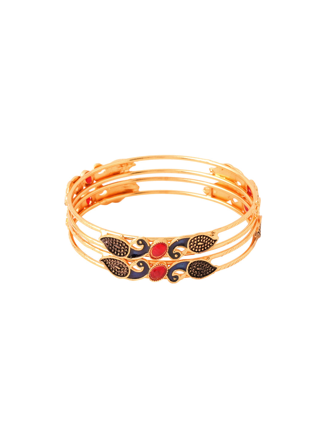 Women's Set Of 2 Gold-Plated Traditional Daily use Peacock Design Bangles