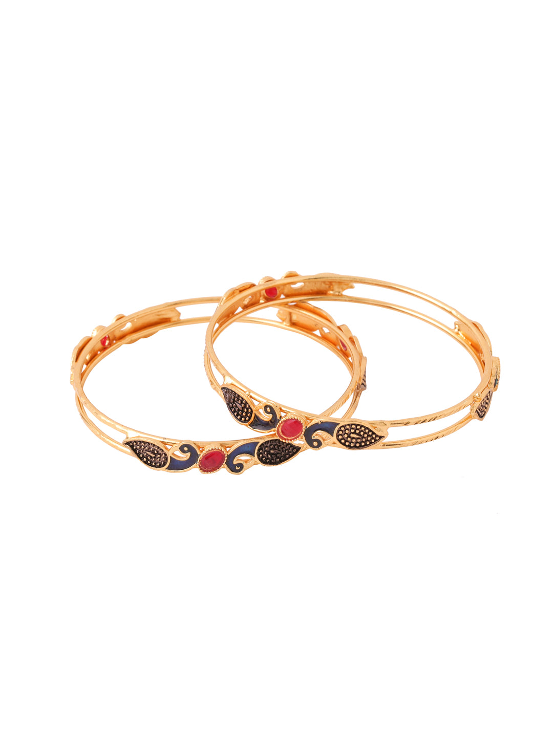 Women's Set Of 2 Gold-Plated Traditional Daily use Peacock Design Bangles - NVR