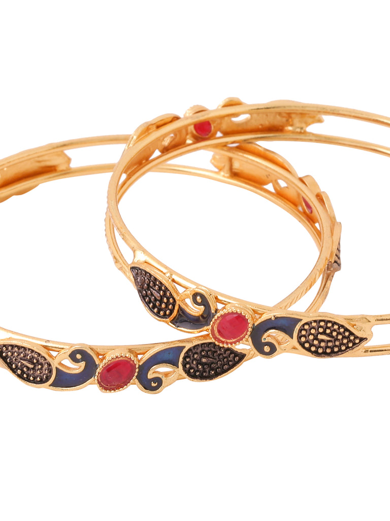 Women's Set Of 2 Gold-Plated Traditional Daily use Peacock Design Bangles