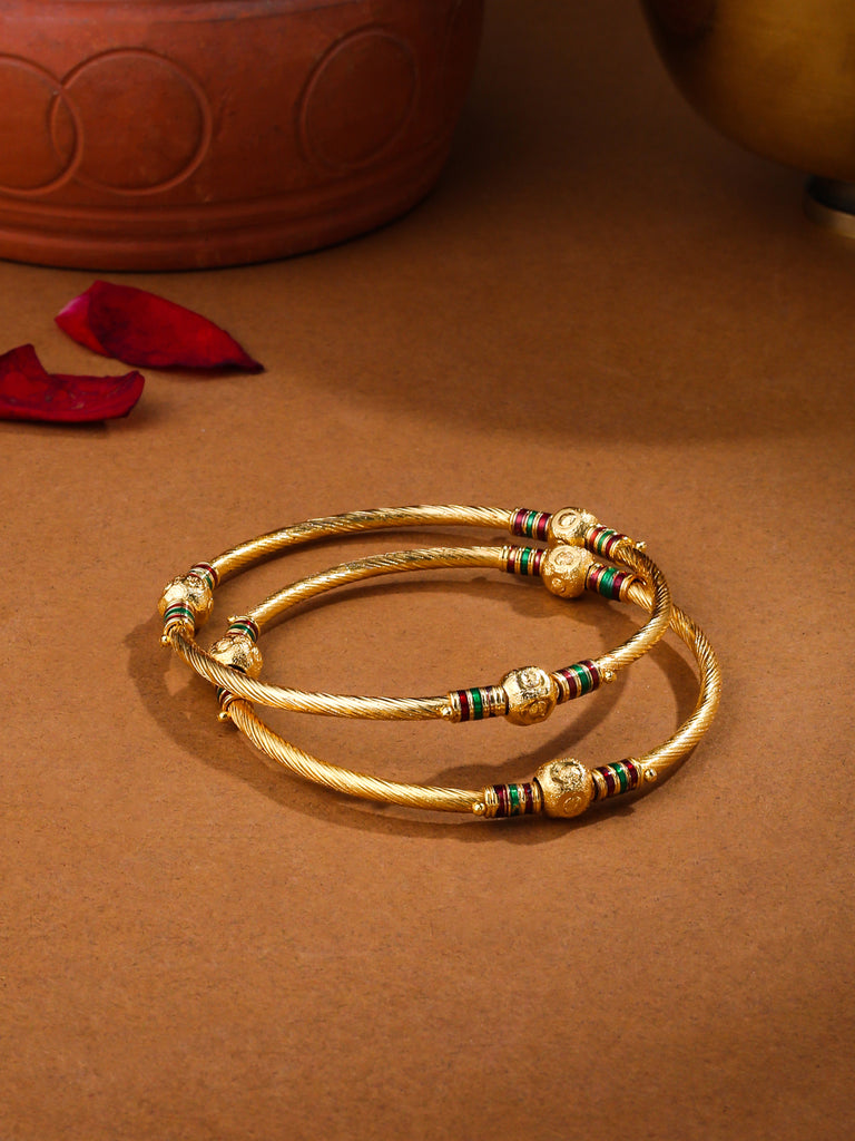 Women's Set Of 2 Gold-Plated Traditional Bangles