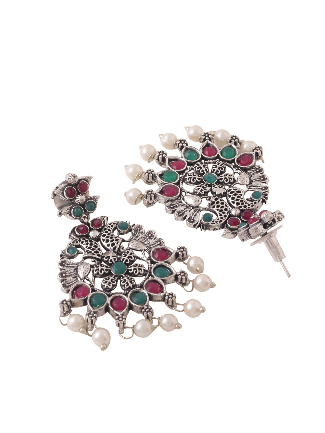 Women's Stone Studded Oxidised Silver Jewellery Set