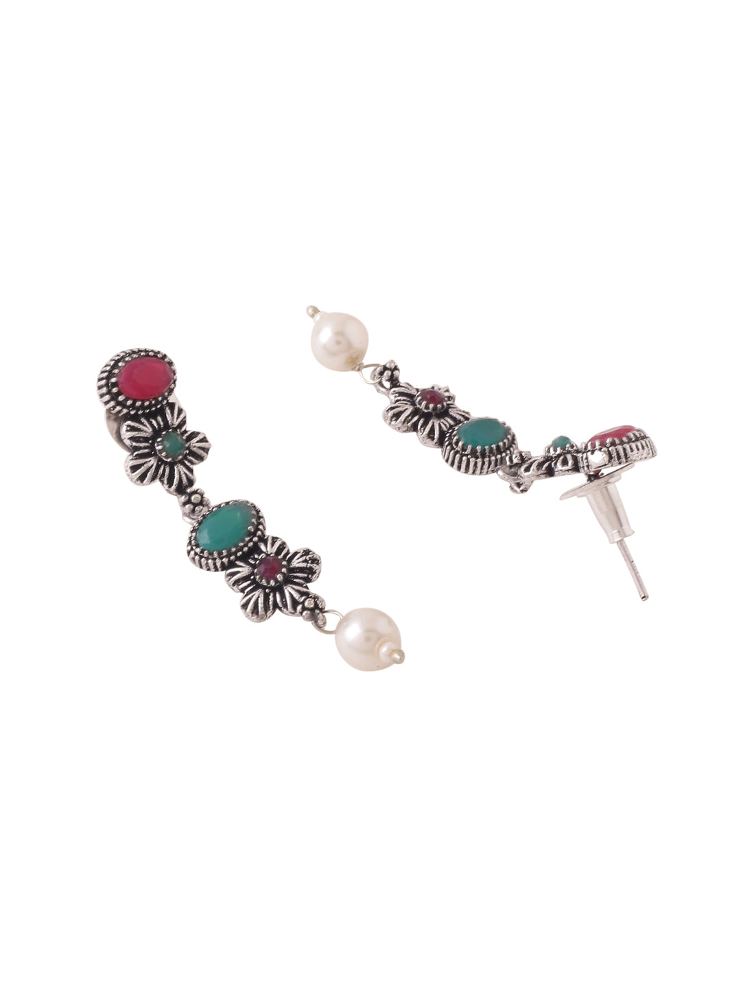 Women's Silver-Plated Stone Studded Oxidised Silver Jewellery Set