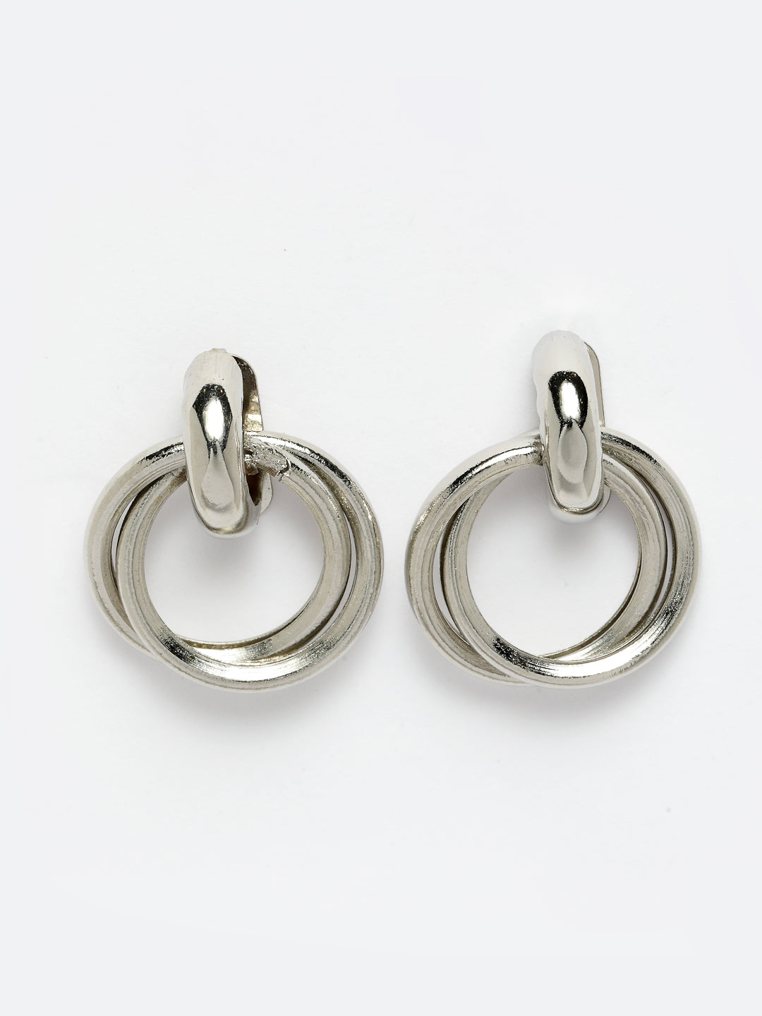 Women's western silver plated circular metal hoop earrings - NVR