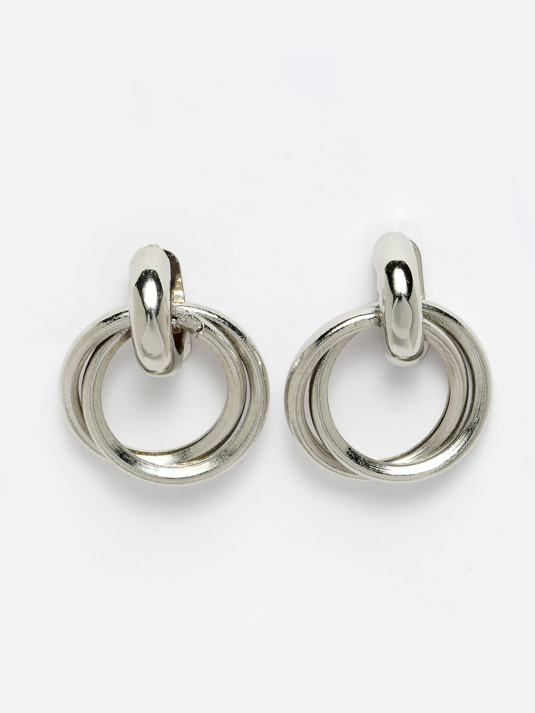 Women's western silver plated circular metal hoop earrings