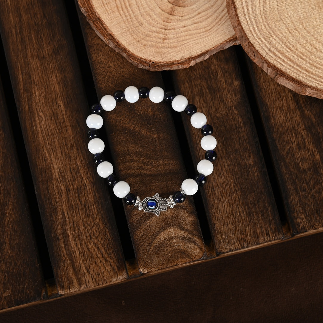 Unisex White & Black Marbel Crystal Elasticated Bracelet