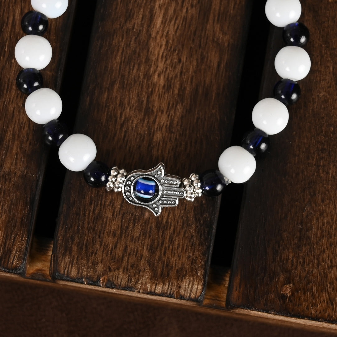 Unisex White & Black Marbel Crystal Elasticated Bracelet