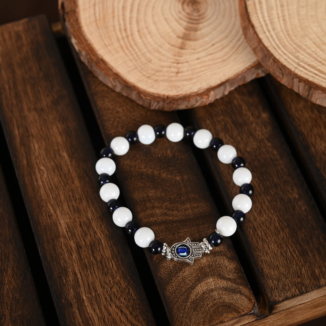 Unisex White & Black Marbel Crystal Elasticated Bracelet