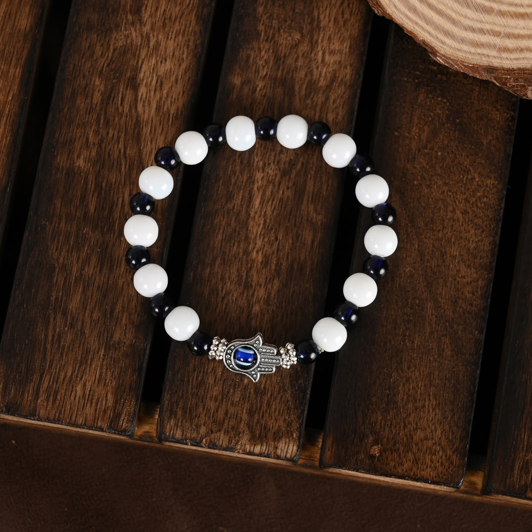 Unisex White & Black Marbel Crystal Elasticated Bracelet