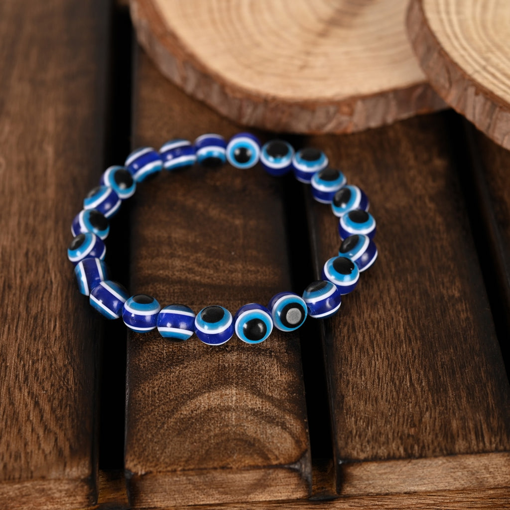 Unisex Black & Blue Evil Eye Elasticated Bracelet