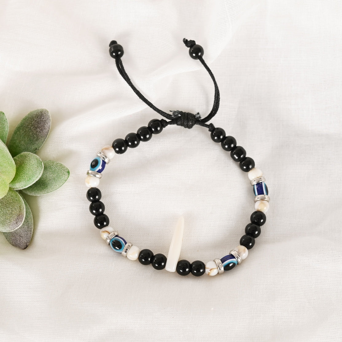 Unisex Pearl Evil Eye Adjustable Bracelet