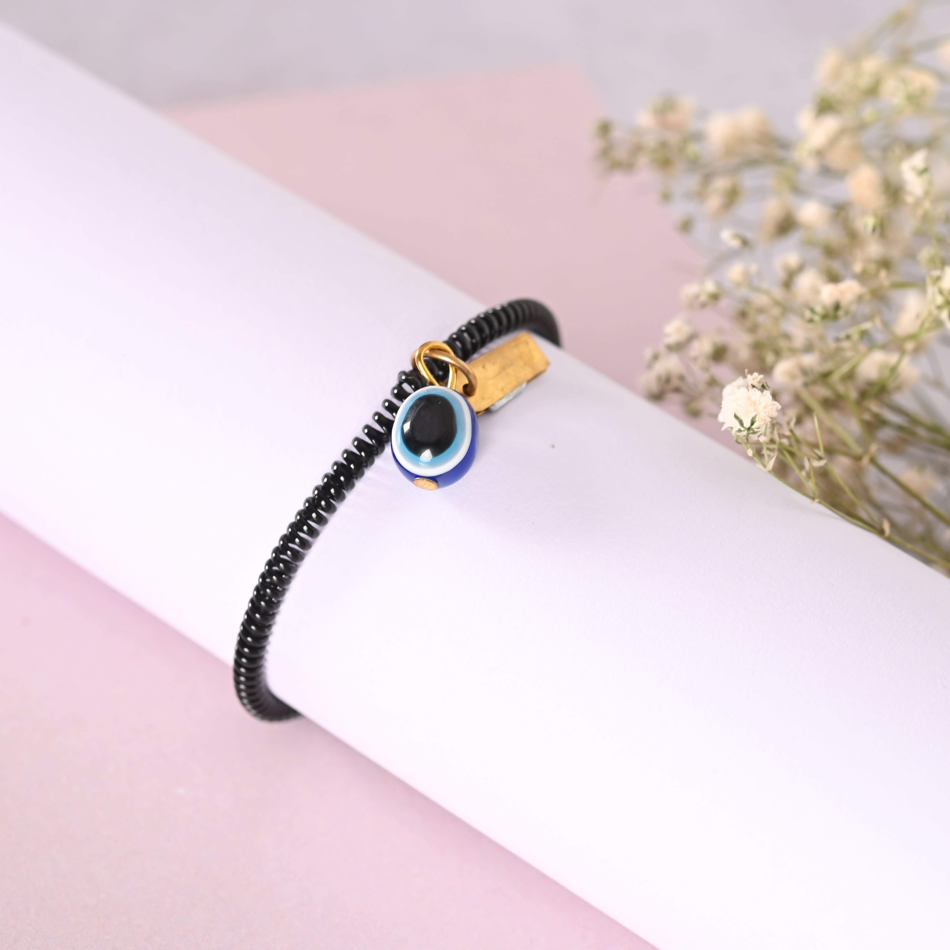 Unisex Black Evil Eye Crystal Spring Ring Braclet