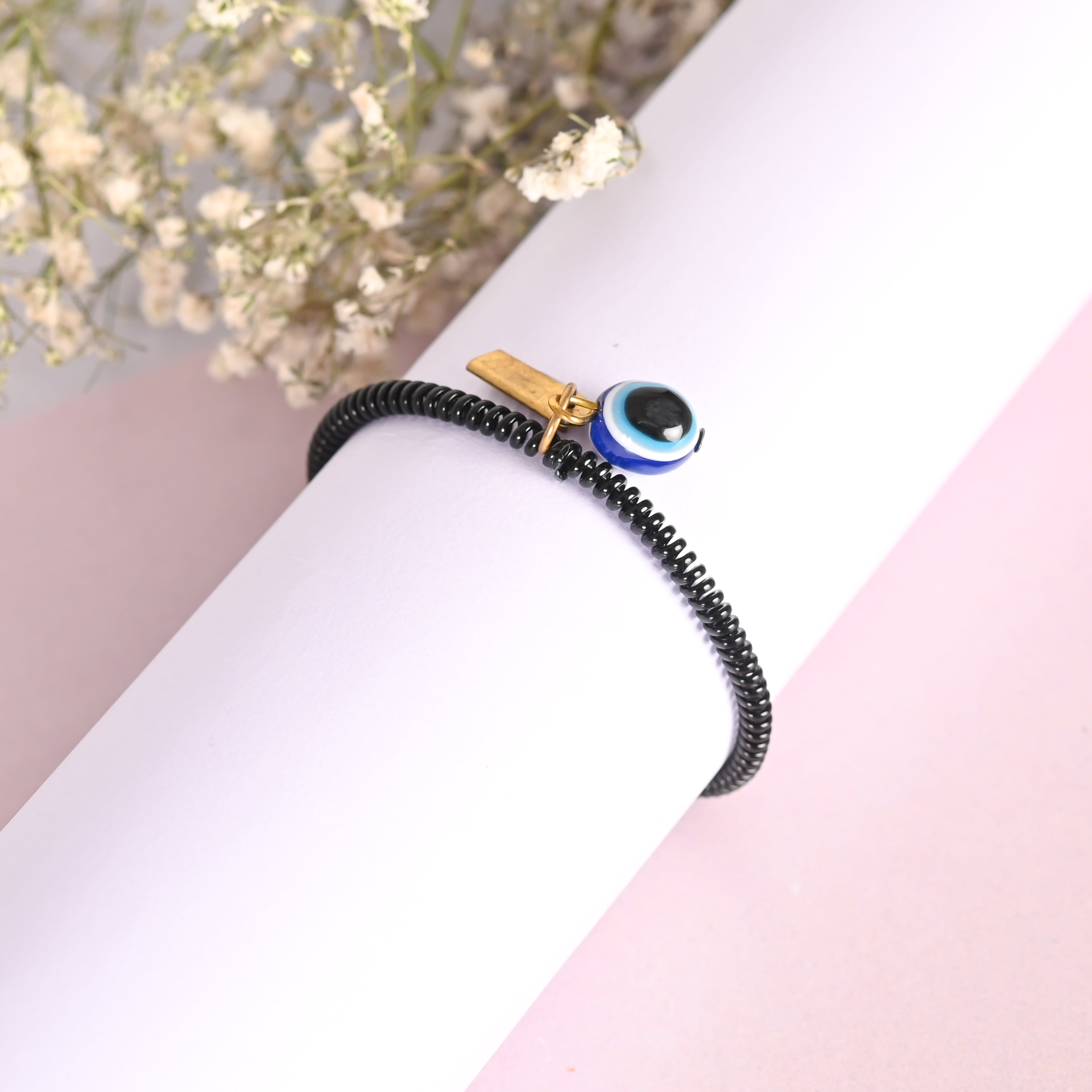 Unisex Black Evil Eye Crystal Spring Ring Braclet