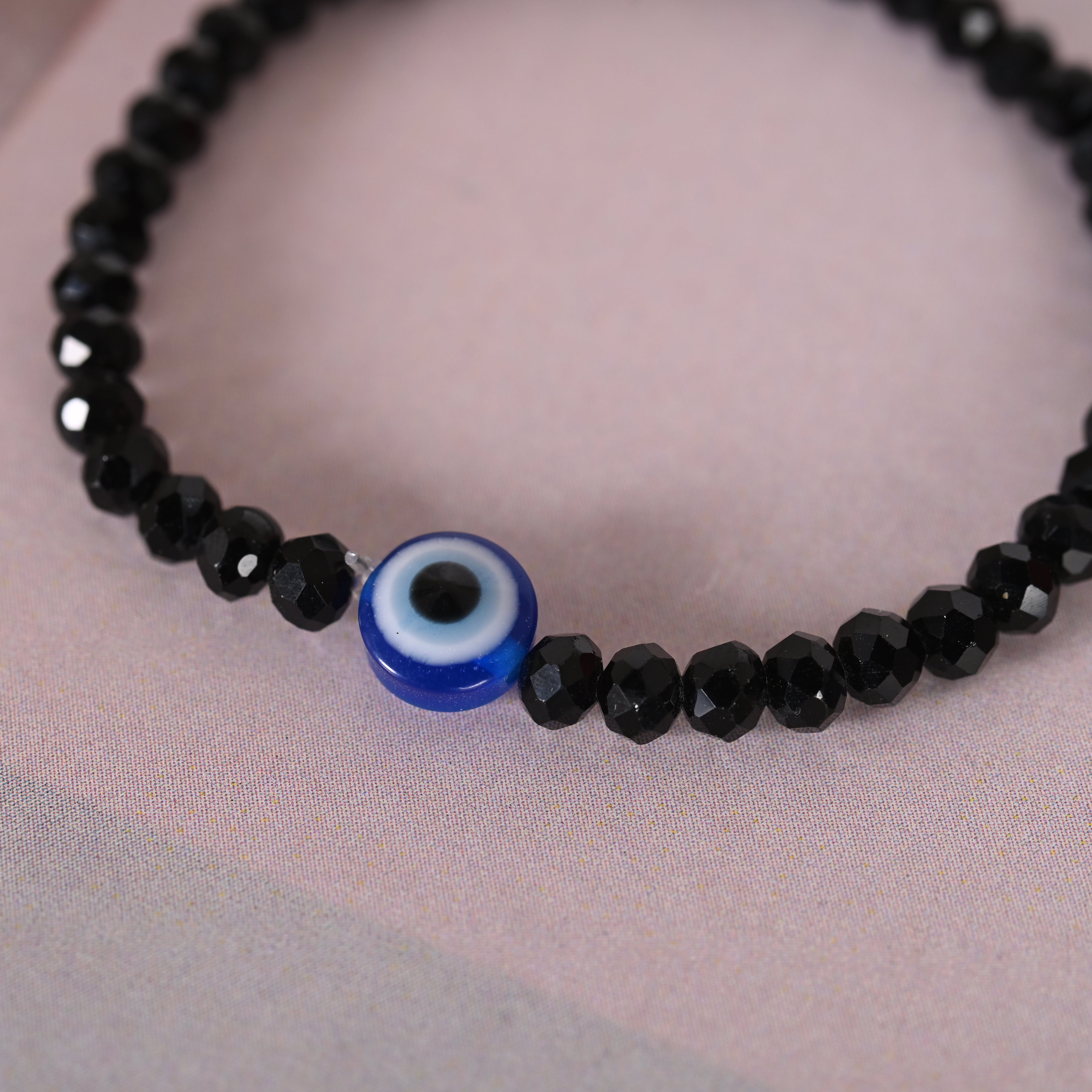 Unisex Black Evil Eye Crystal Elasticated Bracelet