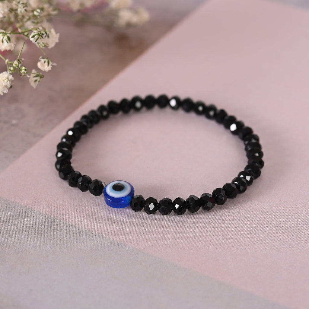Unisex Black Evil Eye Crystal Elasticated Bracelet