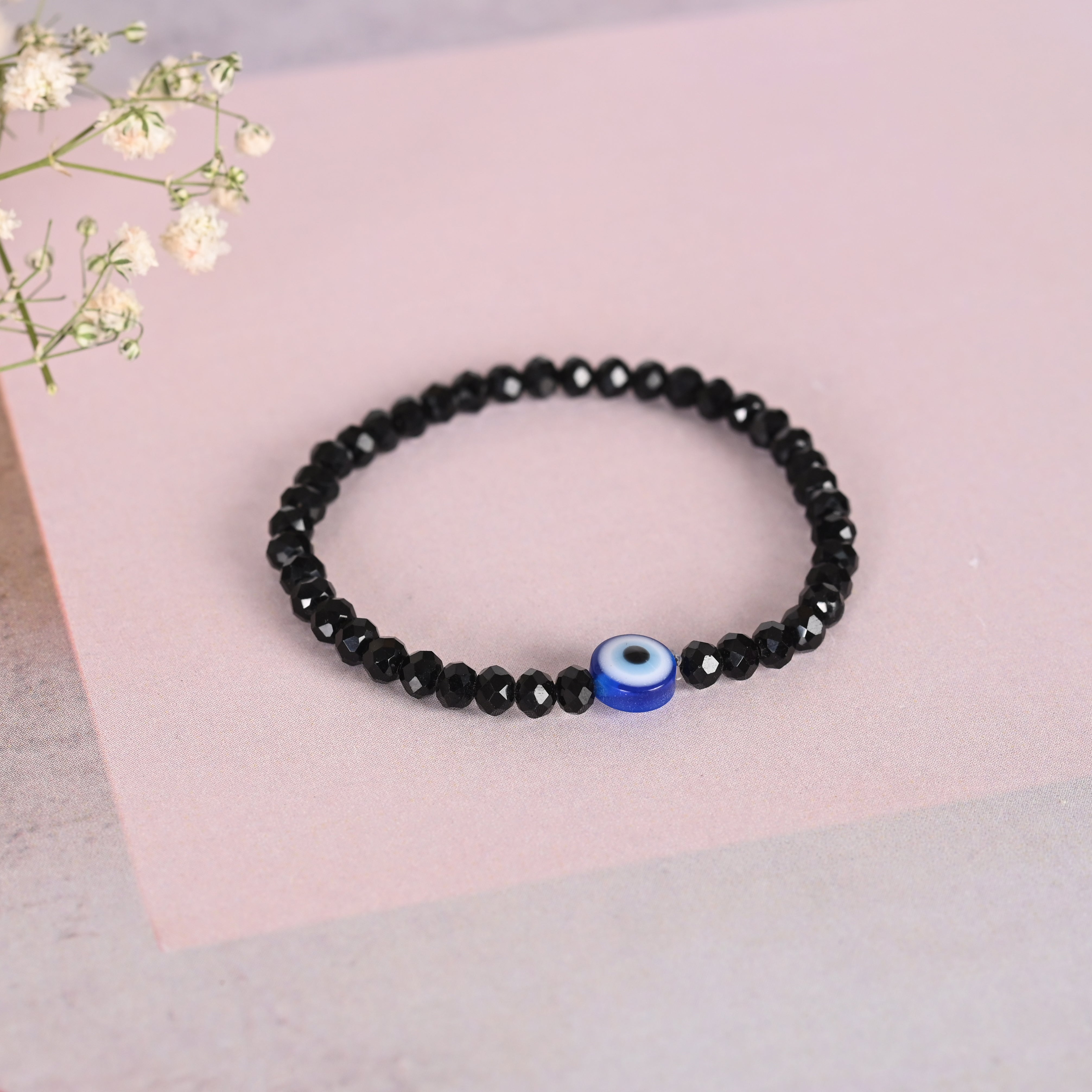 Unisex Black Evil Eye Crystal Elasticated Bracelet