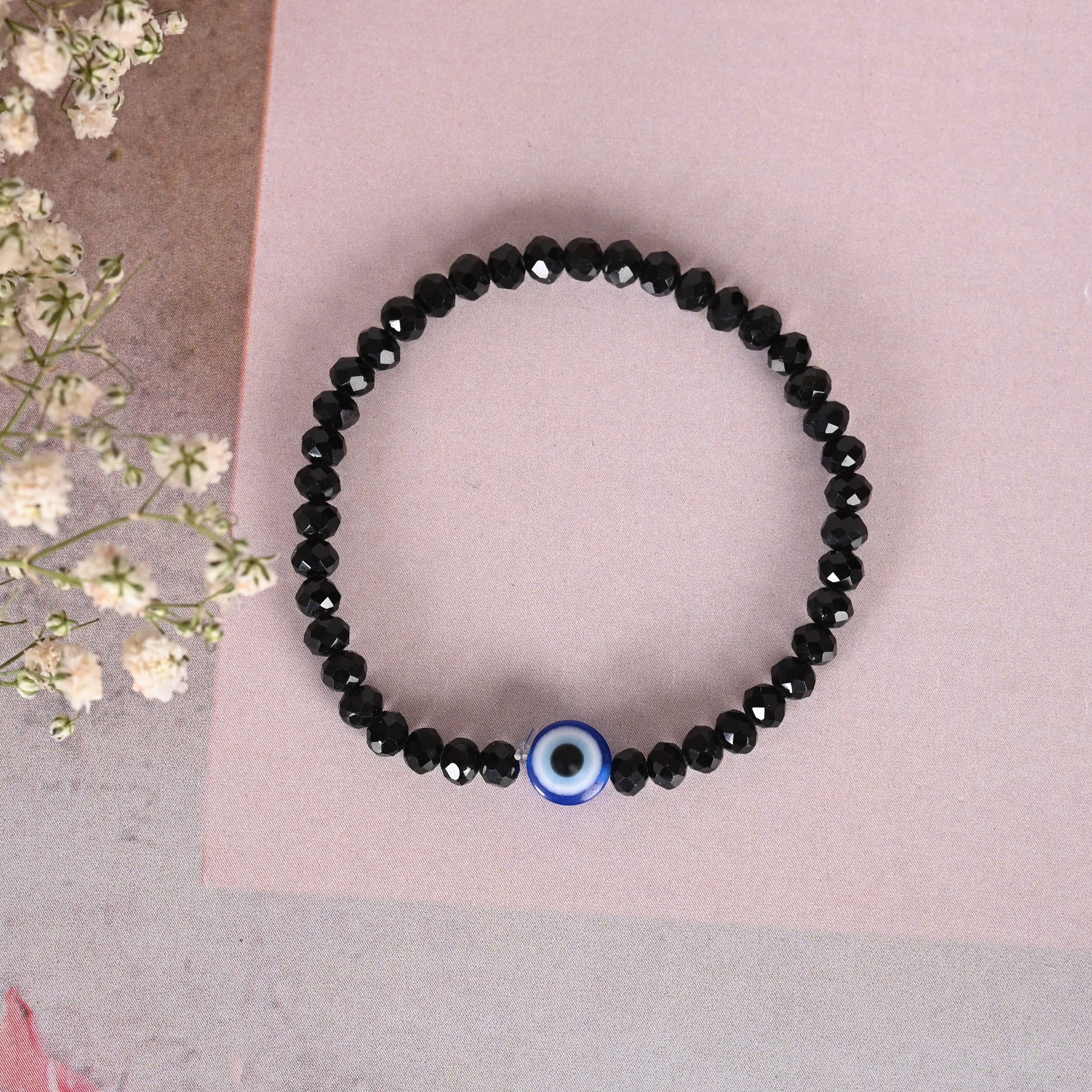 Unisex Black Evil Eye Crystal Elasticated Bracelet