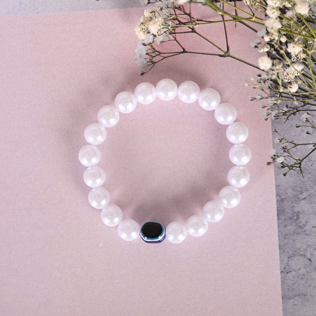 Unisex White Evil Eye Crystal Elasticated Bracelet