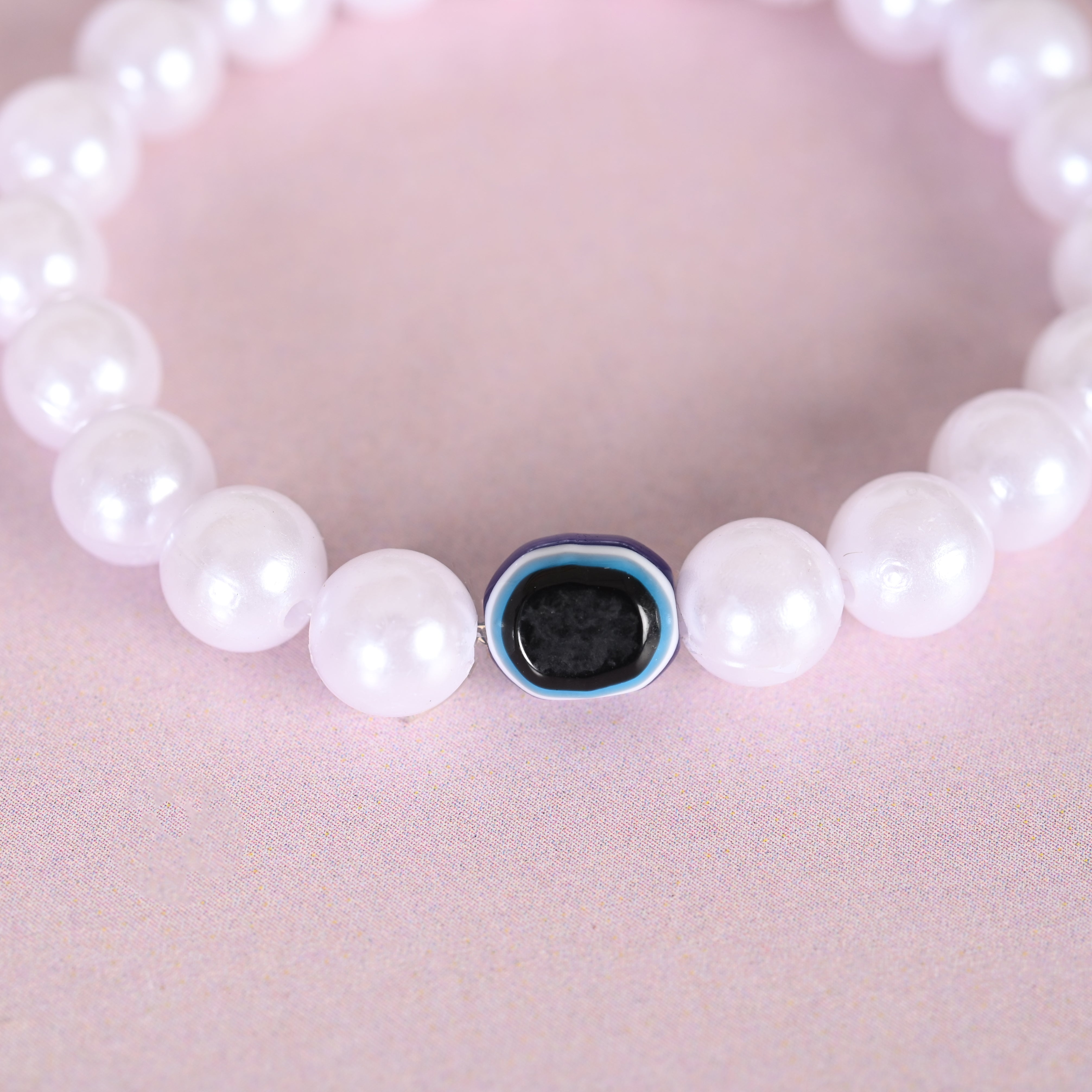 Unisex White Evil Eye Crystal Elasticated Bracelet - NVR