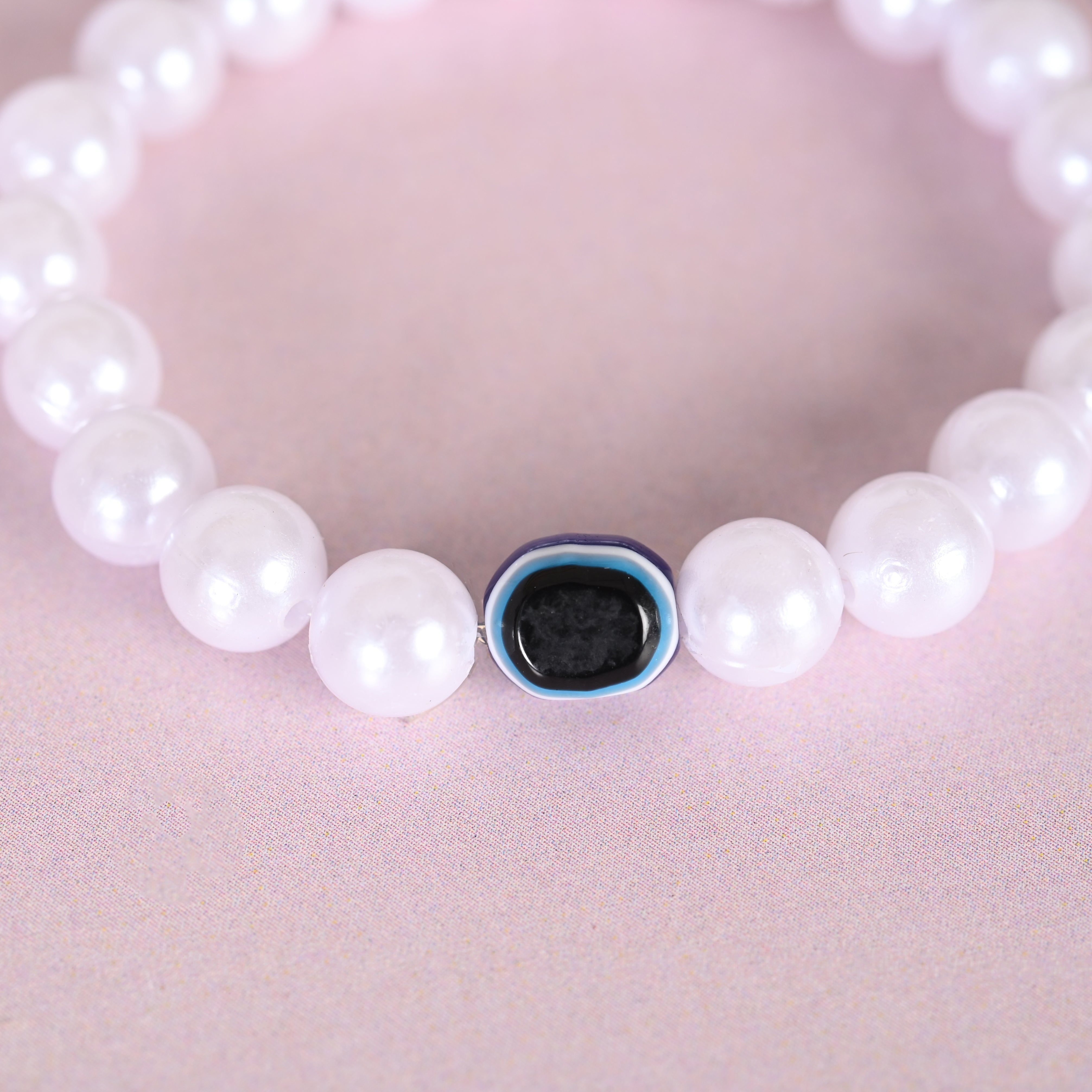 Unisex White Evil Eye Crystal Elasticated Bracelet