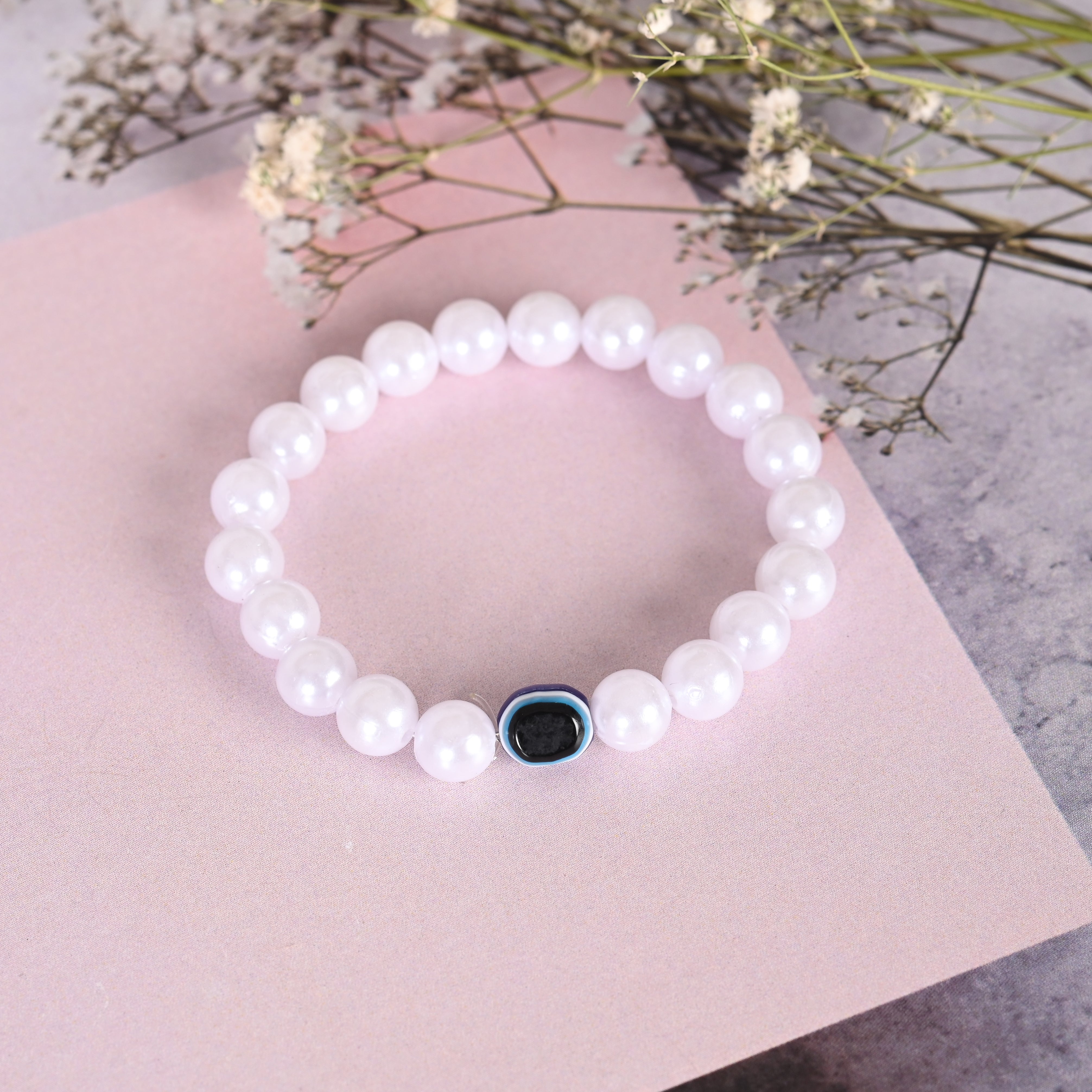 Unisex White Evil Eye Crystal Elasticated Bracelet