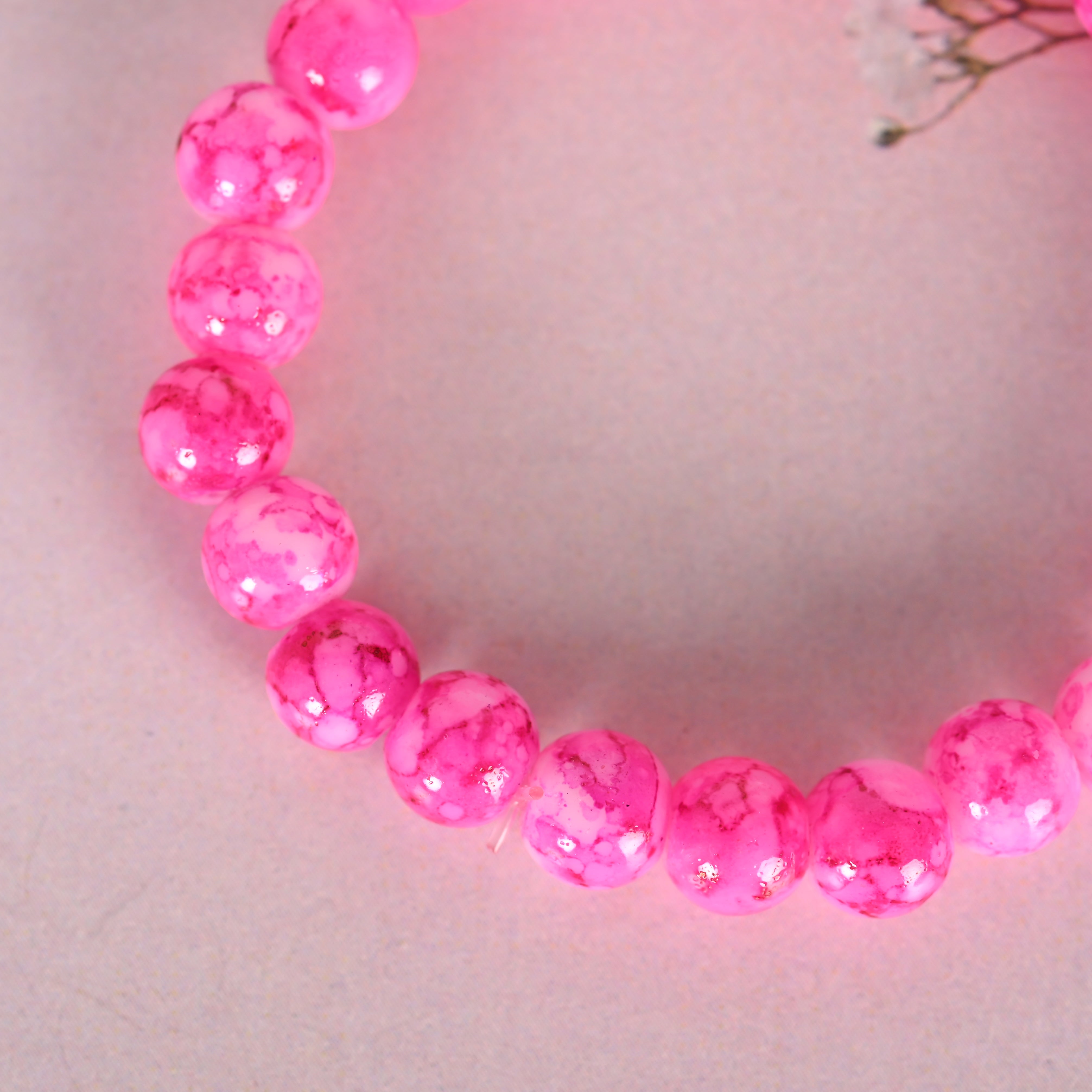 Unisex Pink Marble Crystal Beaded Elasticated Bracelet