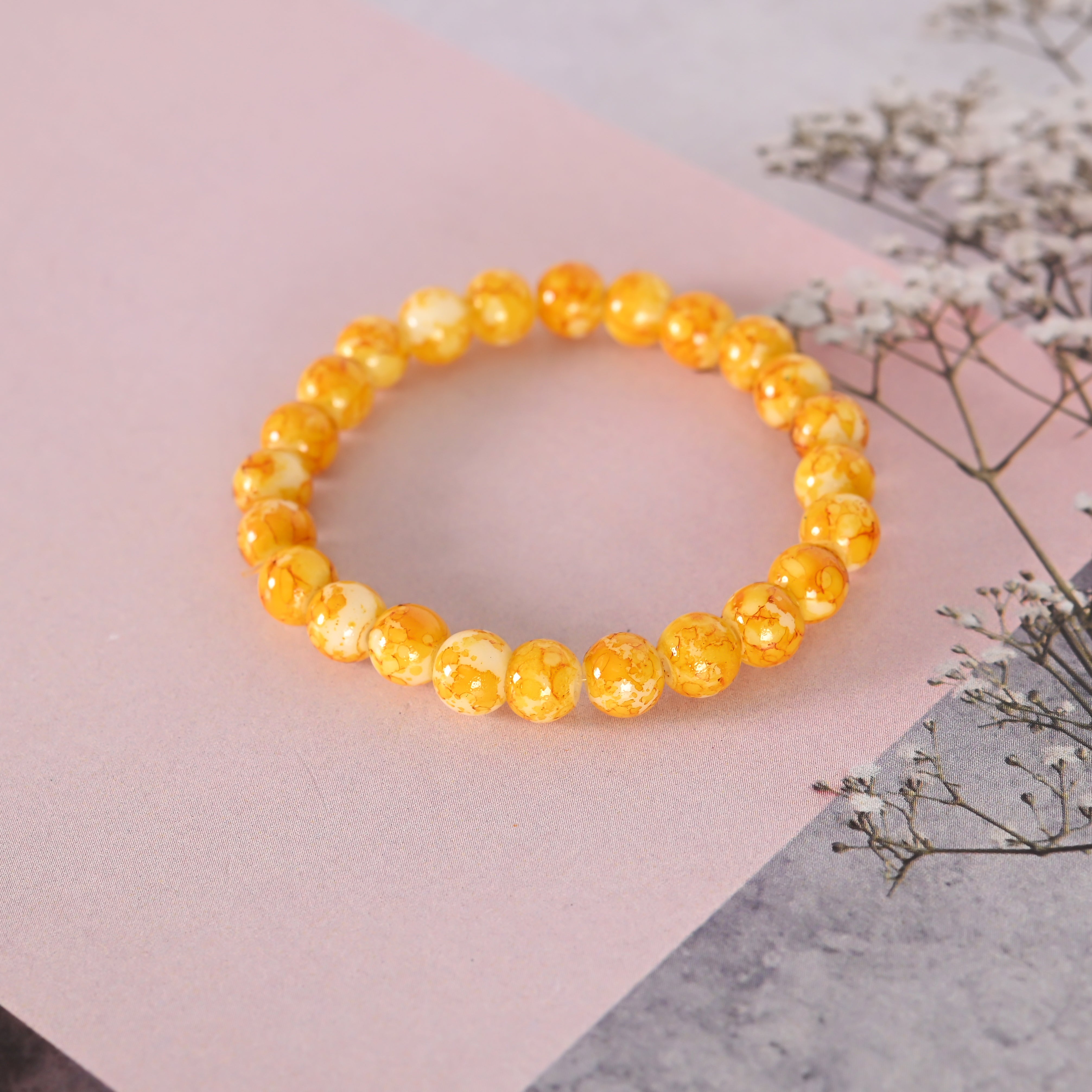 Unisex Yellow Marbel Crystal Elasticated Bracelet
