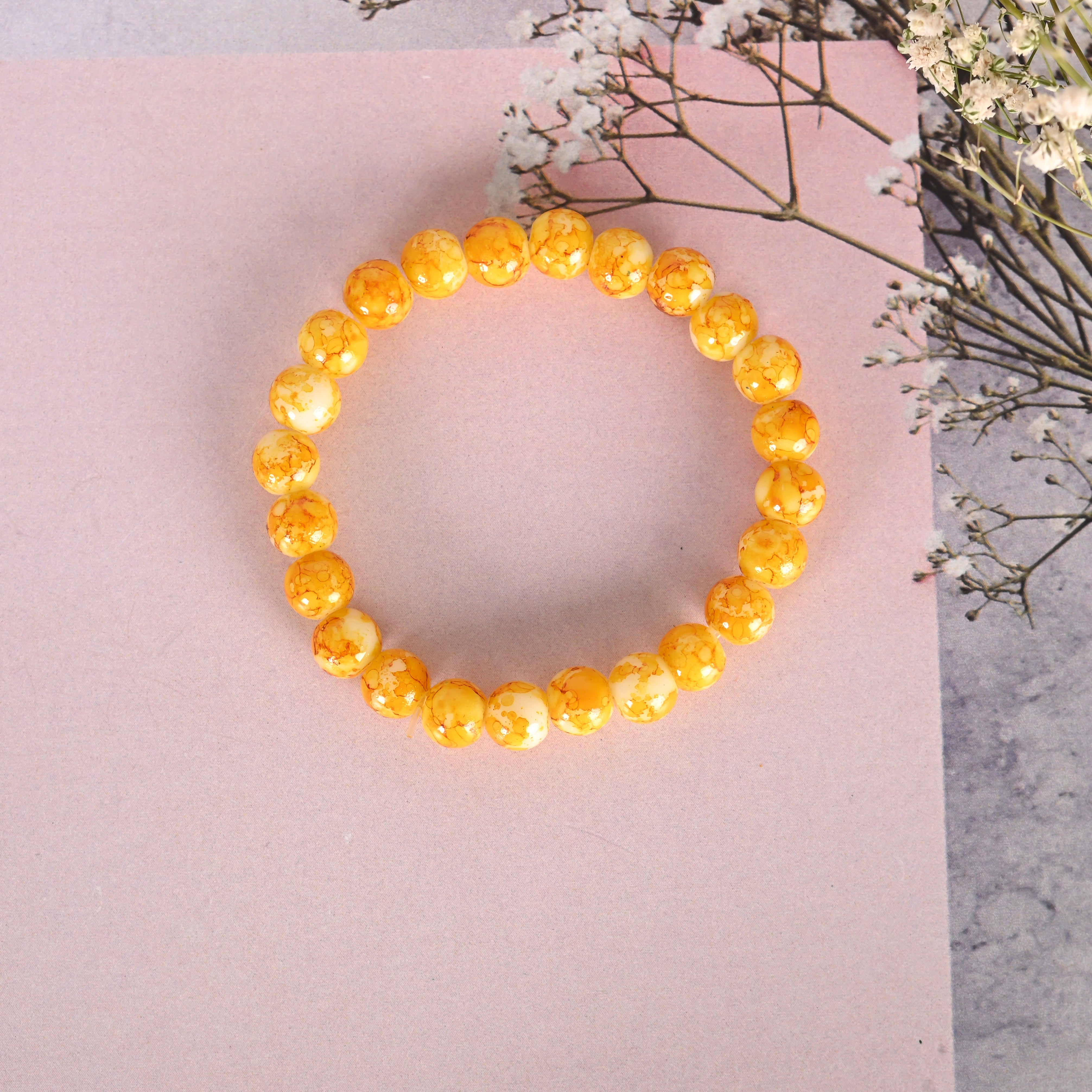 Unisex Yellow Marbel Crystal Elasticated Bracelet