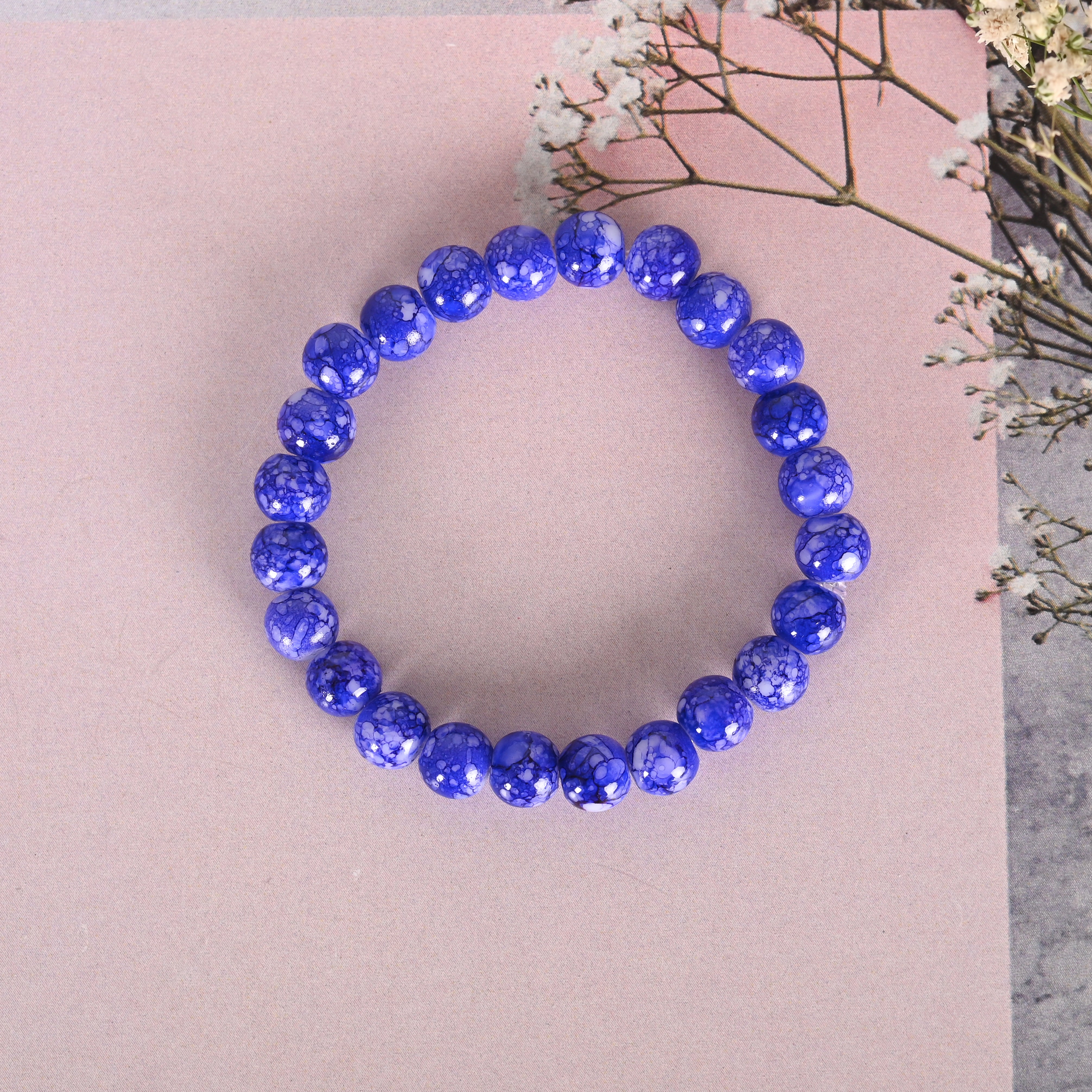 Unisex Blue Marbel Crystal Elasticated Bracelet
