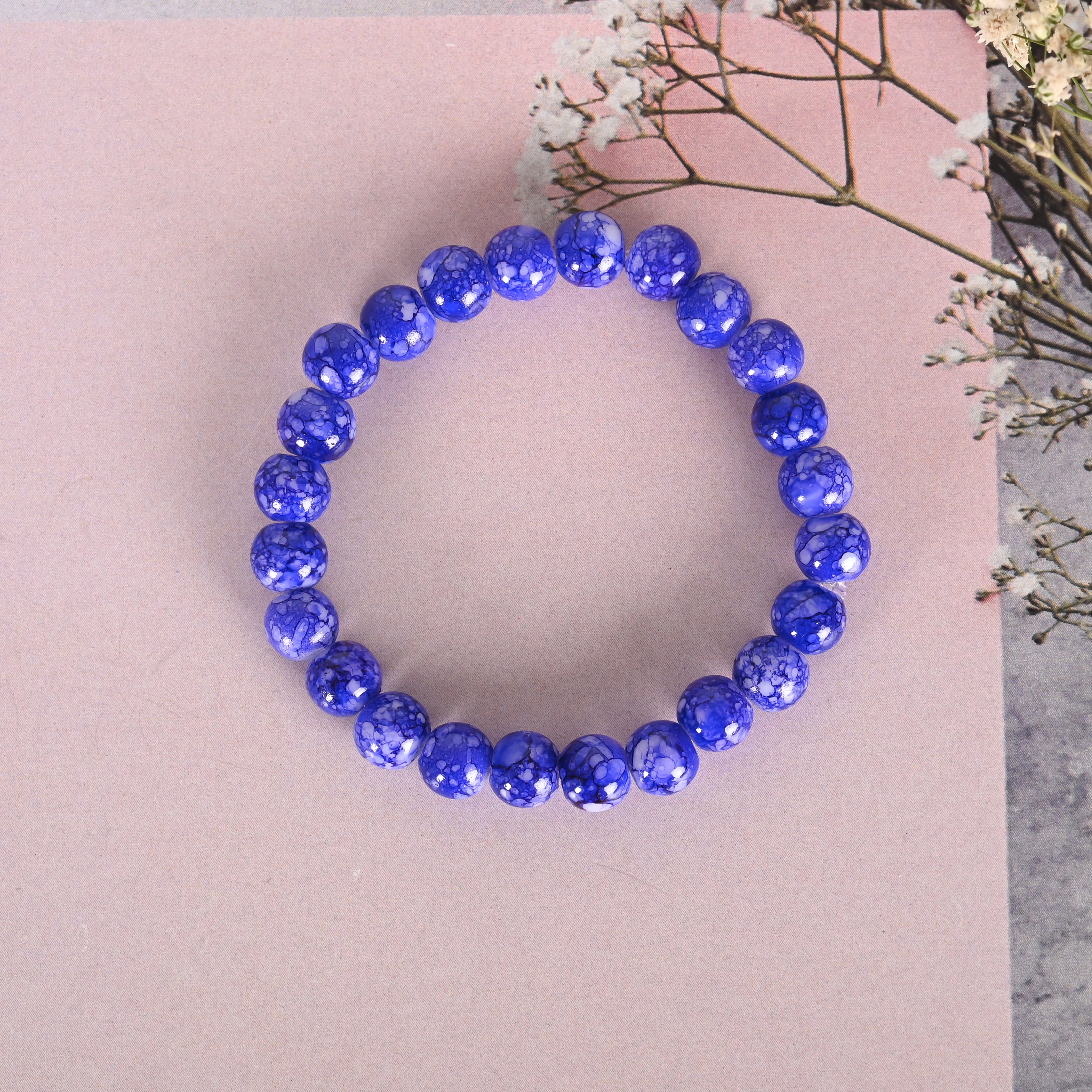 Unisex Blue Marbel Crystal Elasticated Bracelet - NVR