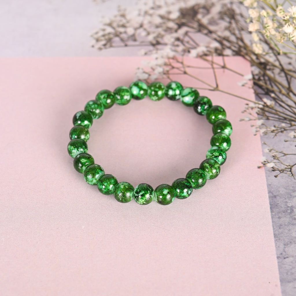 Unisex Green Marble Crystal Beaded Elasticated Bracelet
